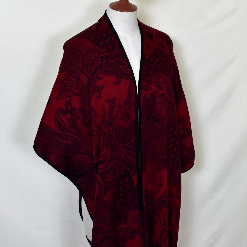 CHICOS Cape S/M P/M Red Geometric Print Cotton Ble